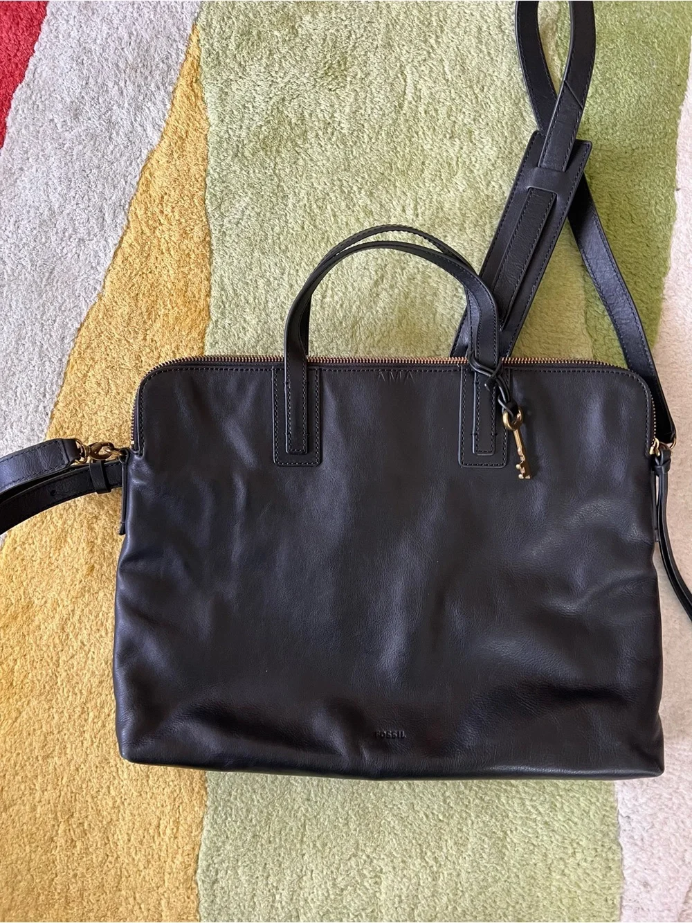 FOSSIL Women’s Black Genuine Leather Emma Laptop Satchel